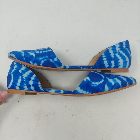 J Crew Blue White Tie Dye D'Orsay Flats Pointed Toe Bohemian Hippie Size 6 - Picture 3 of 9